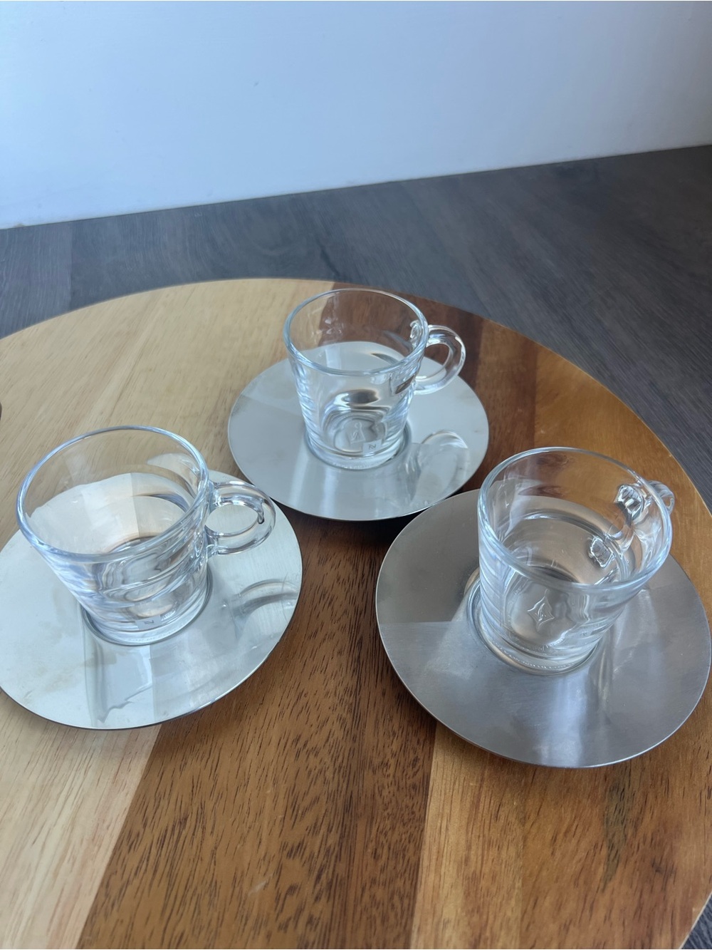 Nespresso “double espresso” Coffee Cup trio with Stainless Steel saucers